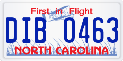NC license plate DIB0463