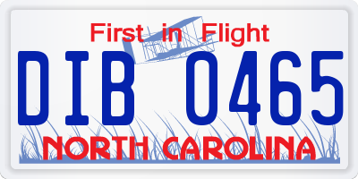 NC license plate DIB0465