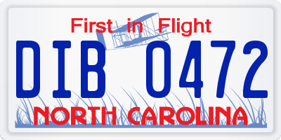 NC license plate DIB0472