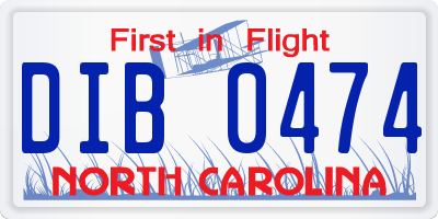 NC license plate DIB0474