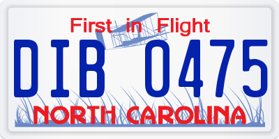 NC license plate DIB0475