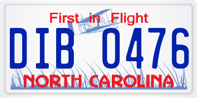 NC license plate DIB0476