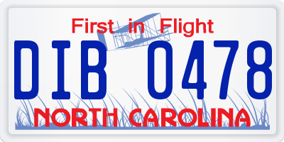 NC license plate DIB0478