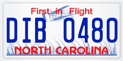 NC license plate DIB0480