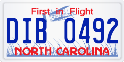 NC license plate DIB0492
