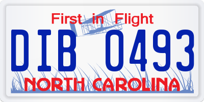 NC license plate DIB0493