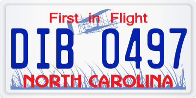 NC license plate DIB0497