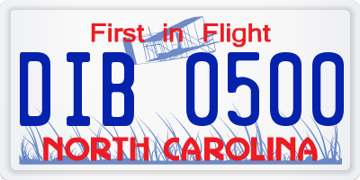 NC license plate DIB0500