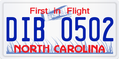 NC license plate DIB0502