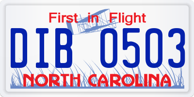 NC license plate DIB0503