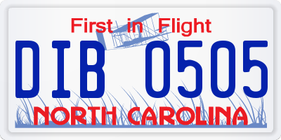 NC license plate DIB0505