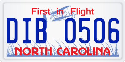 NC license plate DIB0506