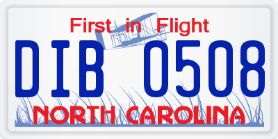 NC license plate DIB0508