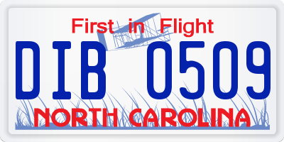 NC license plate DIB0509