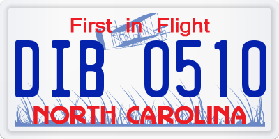 NC license plate DIB0510