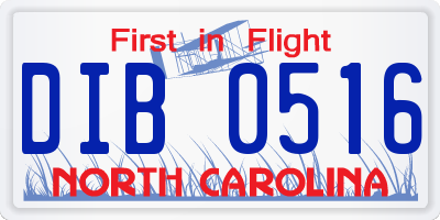 NC license plate DIB0516