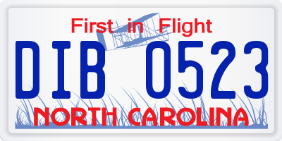NC license plate DIB0523