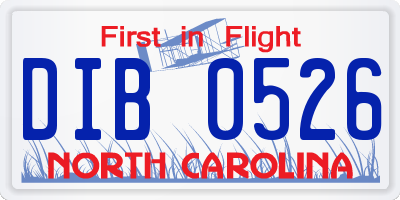 NC license plate DIB0526