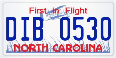 NC license plate DIB0530