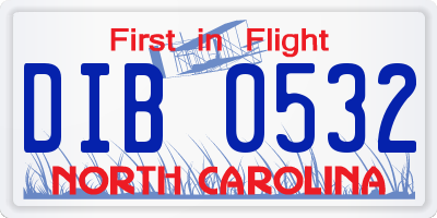 NC license plate DIB0532