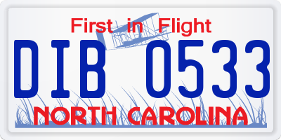 NC license plate DIB0533