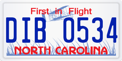 NC license plate DIB0534