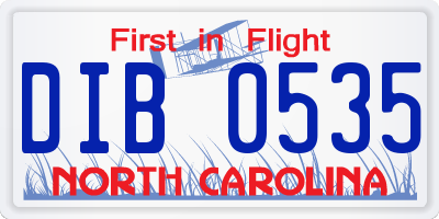 NC license plate DIB0535