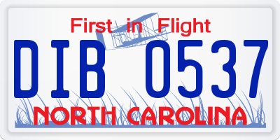 NC license plate DIB0537