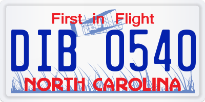 NC license plate DIB0540