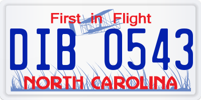 NC license plate DIB0543