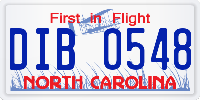 NC license plate DIB0548