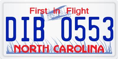 NC license plate DIB0553