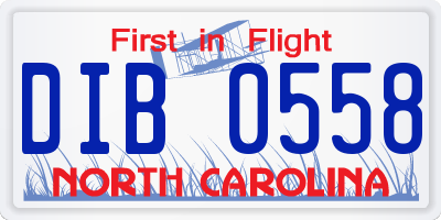 NC license plate DIB0558