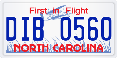 NC license plate DIB0560