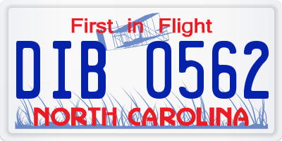 NC license plate DIB0562