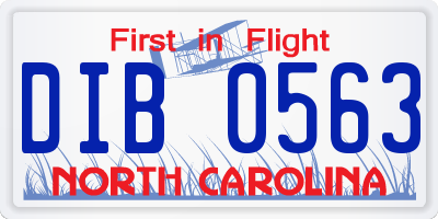NC license plate DIB0563