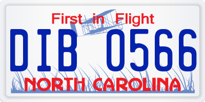 NC license plate DIB0566