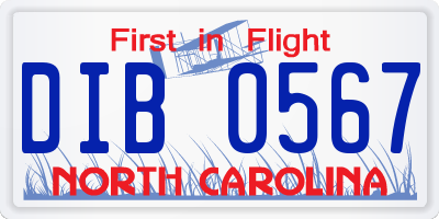 NC license plate DIB0567