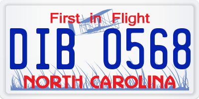 NC license plate DIB0568