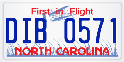 NC license plate DIB0571