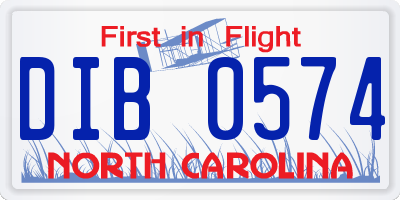 NC license plate DIB0574