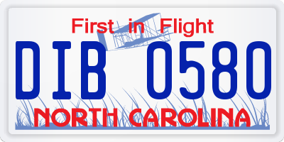 NC license plate DIB0580
