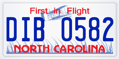 NC license plate DIB0582