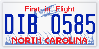 NC license plate DIB0585