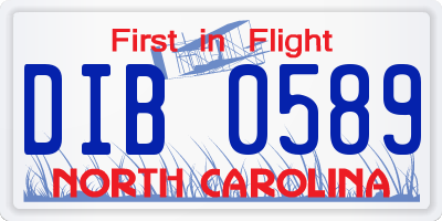 NC license plate DIB0589