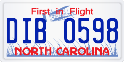 NC license plate DIB0598