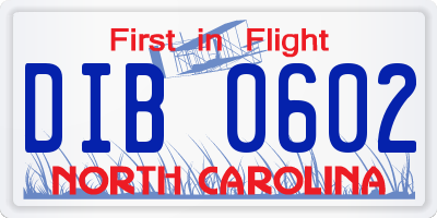 NC license plate DIB0602