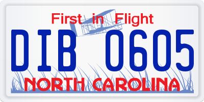 NC license plate DIB0605