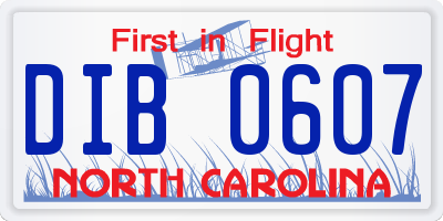 NC license plate DIB0607
