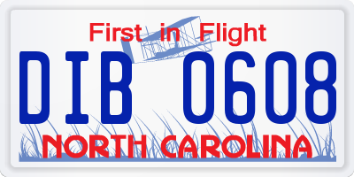 NC license plate DIB0608